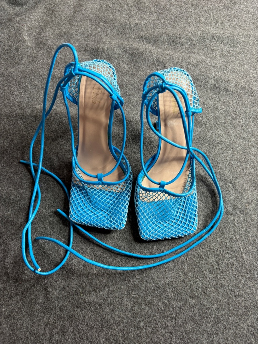 Bright Blue Lace-Up Mesh Heels